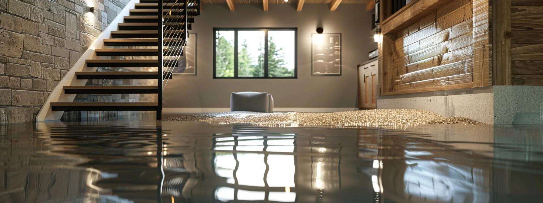 a modern, well-lit home interior showcases a sturdy, waterproofed basement with visibly robust foundation walls, symbolizing long-term resilience and proactive protection against water intrusion.